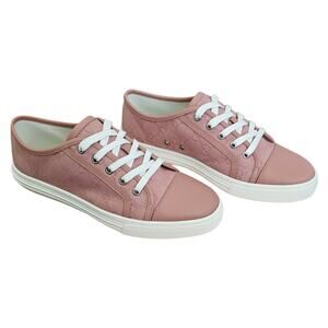 Gucci GG Monogram Canvas Low Top Sneaker Size 39.5 US 9.5 Pink White Tennis Shoe